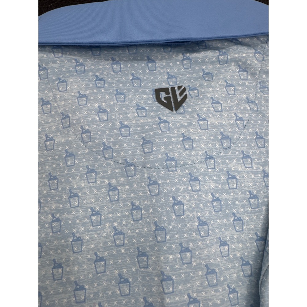 Graham Luxe Odin Mens Blue Champagne Bucket Print Golf Polo Shirt Size M NEW - Picture 7 of 7